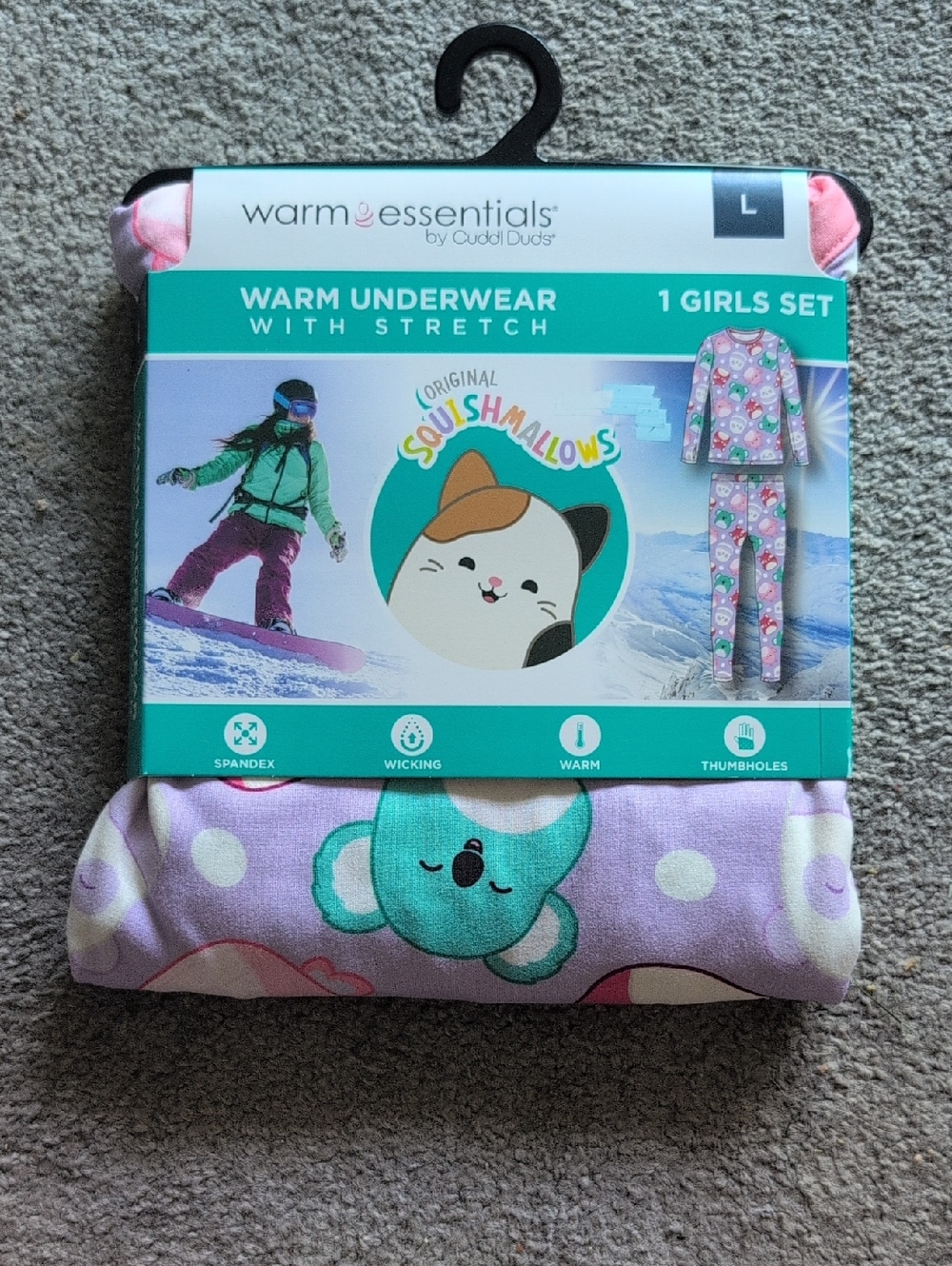 Warm Essentials Cuddl Duds Girls LG PinK/Teal Squishmallow Set NEW IN PKG